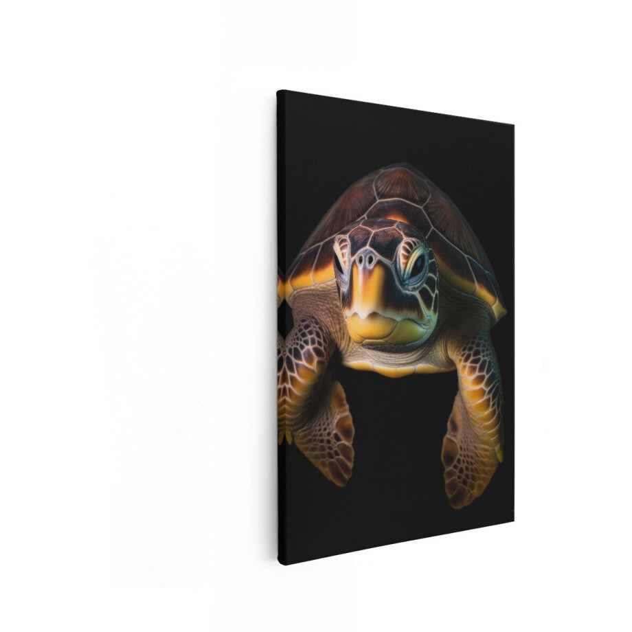 Artaza Canvas Schilderij Zeeschildpad - 60x90 cm - Wanddecoratie Dieren - Muurdecoratie Zee - Decoratie Natuur - Zwart afbeelding 1