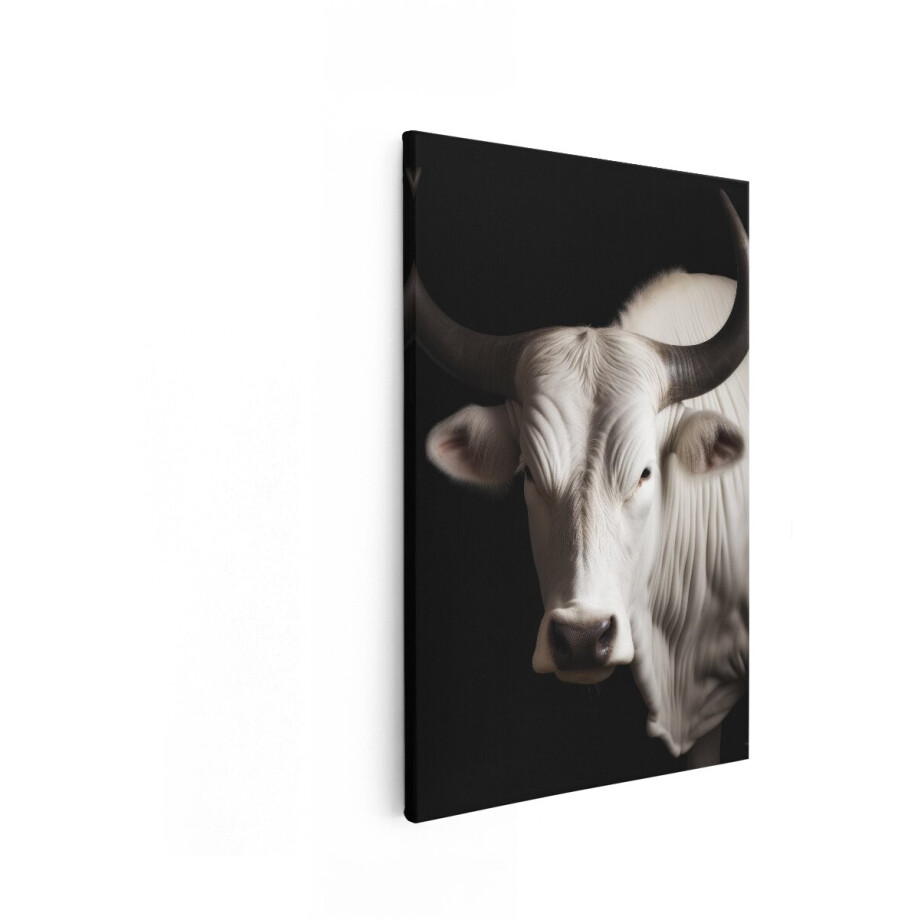 Artaza Canvas Schilderij Machtig Wit Rund met Imposante Hoorns op Zwarte Achtergrond - 20x30 cm - Klein - Wanddecoratie Woonkamer - Schilderijen - Muurdecoratie Artaza Canvas Schilderij Machtig Wit Rund met Imposante Hoorns op Zwarte Achtergrond - 20x30 cm - Klein - Wanddecoratie Woonkamer - Schilderijen - Muurdecoratie afbeelding 1