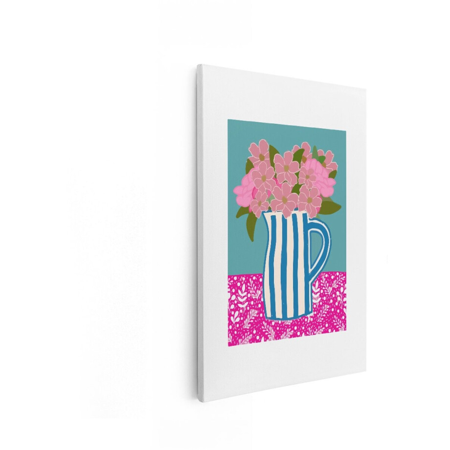 Artaza Canvas Schilderij Stilleven Bloemen - 20x30 cm - Wanddecoratie Kleurrijk - Muurdecoratie Bohemian - Schilderijen Op Canvas Roze afbeelding 1