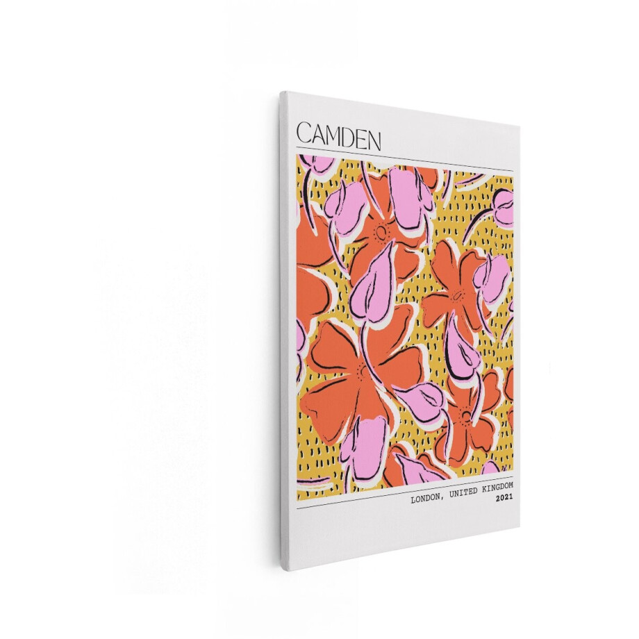 Artaza Canvas Schilderij Bloemen Camden Londen - 80x120 cm - Wanddecoratie Boho - Muurdecoratie Abstract Woonkamer - Decoratie Roze Oranje afbeelding 1