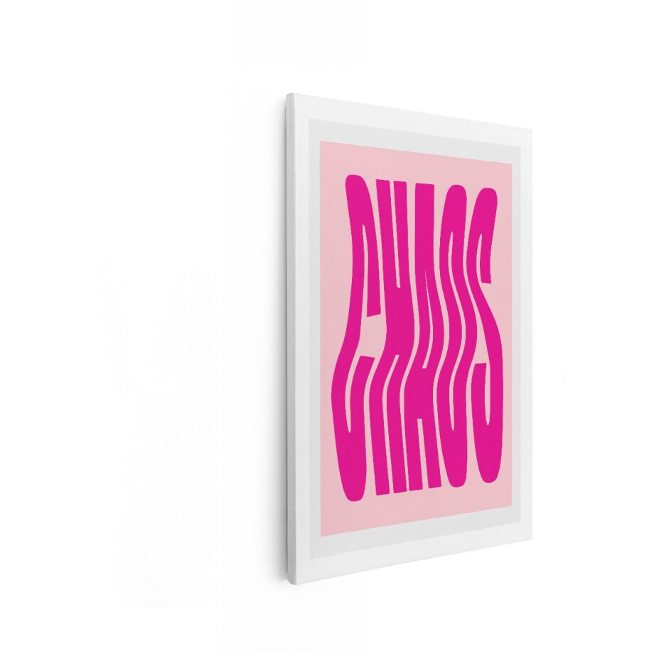 Artaza Canvas Schilderij Levendige Roze Typografie met het Woord Chaos in Golvende Letters - 20x30 cm - Klein - Wanddecoratie Woonkamer - Schilderijen - Muurdecoratie afbeelding 1