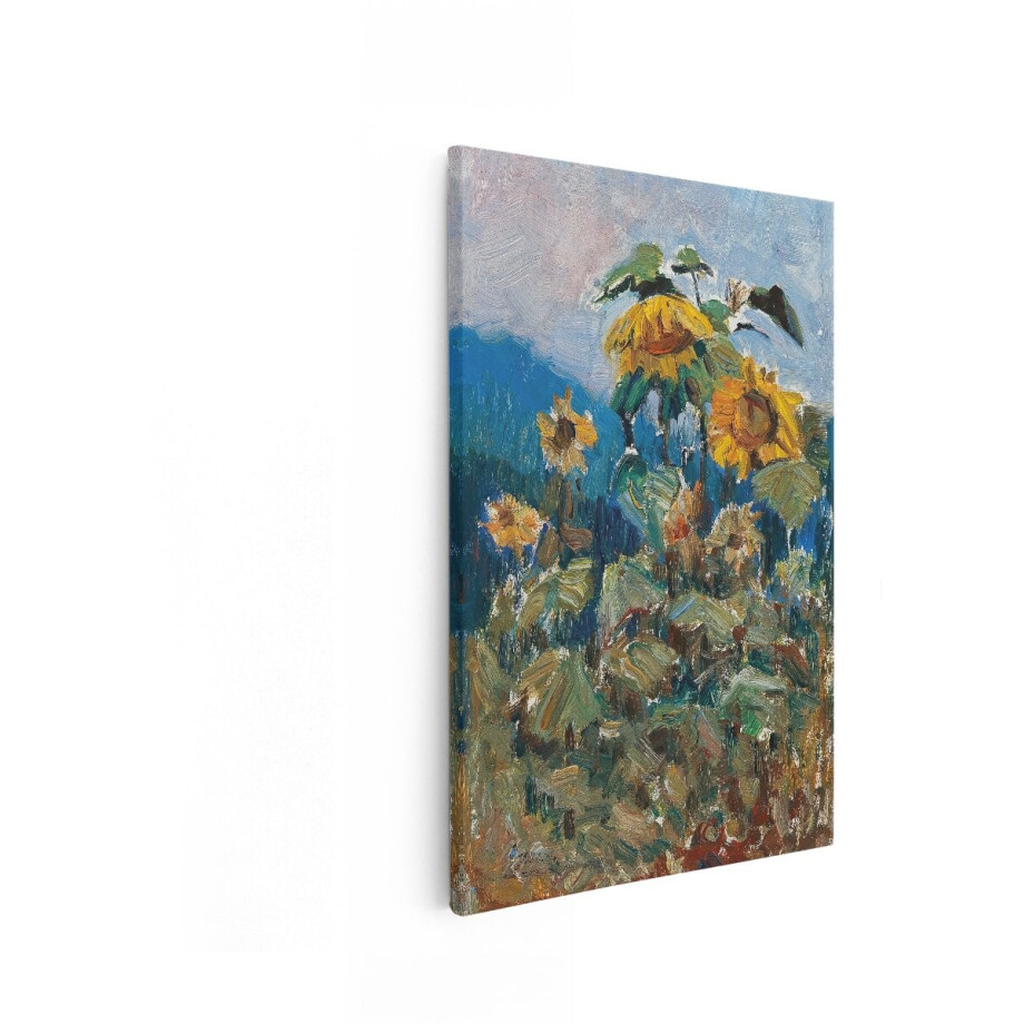 Artaza Canvas Schilderij Levendige Zonnebloemen Geschilderd met Dikke - Expressieve Olieverfstreken - 80x120 cm - Groot - Wanddecoratie Woonkamer - Schilderijen - Muurdecoratie afbeelding 1