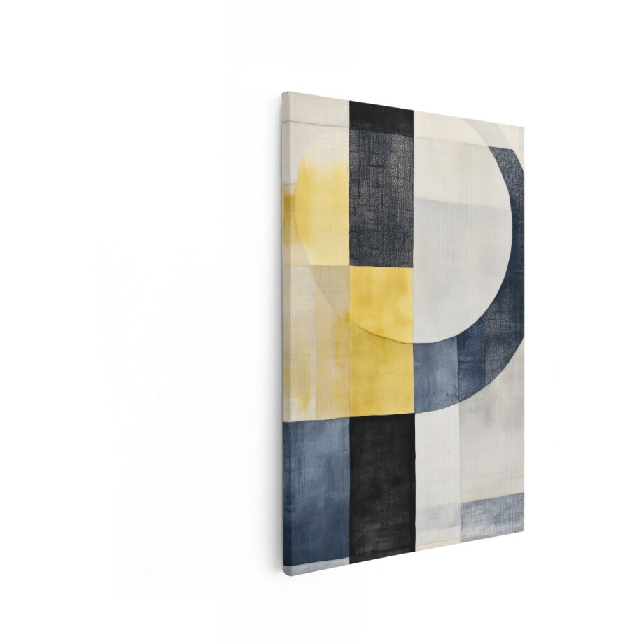 Artaza Canvas Schilderij Abstracte Compositie met Geometrische Vormen en Texturen in Geel - Blauw en Zwart - 20x30 cm - Klein - Wanddecoratie Woonkamer - Schilderijen - Muurdecoratie afbeelding 1