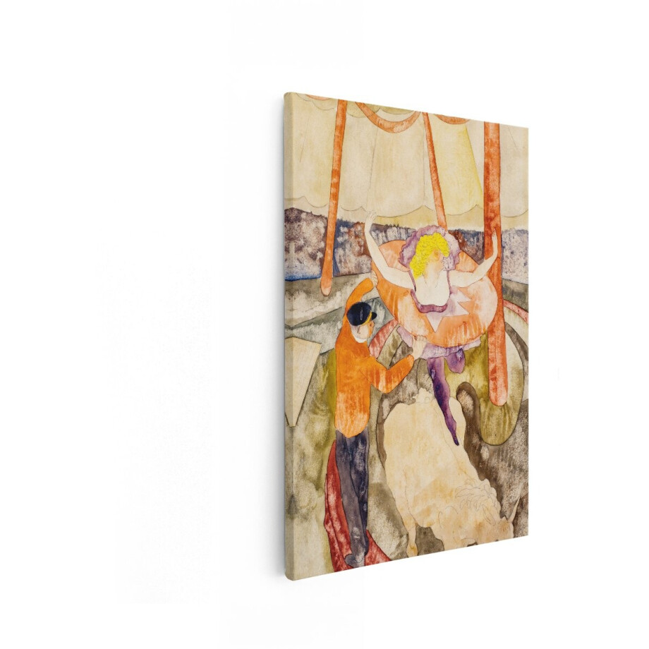 Artaza Canvas Schilderij Circusartiesten in Actie - een Vrouw Te Paard en een Man Die haar Helpt - 20x30 cm - Klein - Wanddecoratie Woonkamer - Schilderijen - Muurdecoratie afbeelding 1