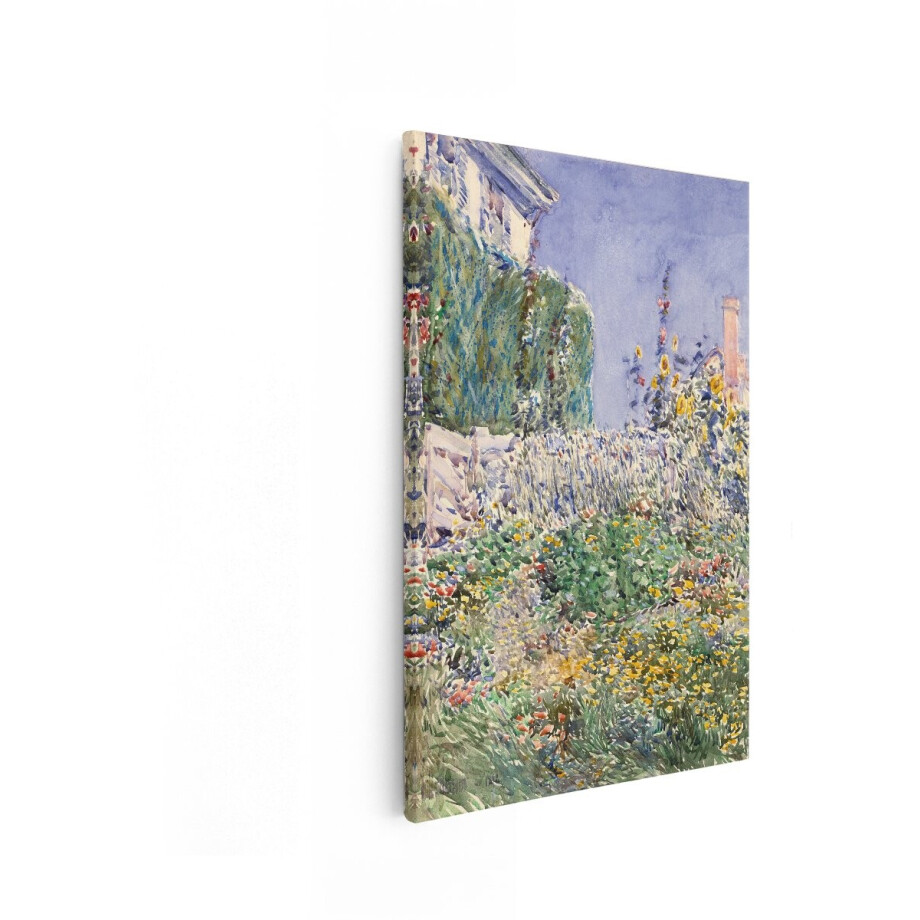 Artaza Canvas Schilderij Zomerse Tuin met Bloemen en een Huis - Geschilderd in Aquarel - 80x120 cm - Groot - Wanddecoratie Woonkamer - Schilderijen - Muurdecoratie afbeelding 1