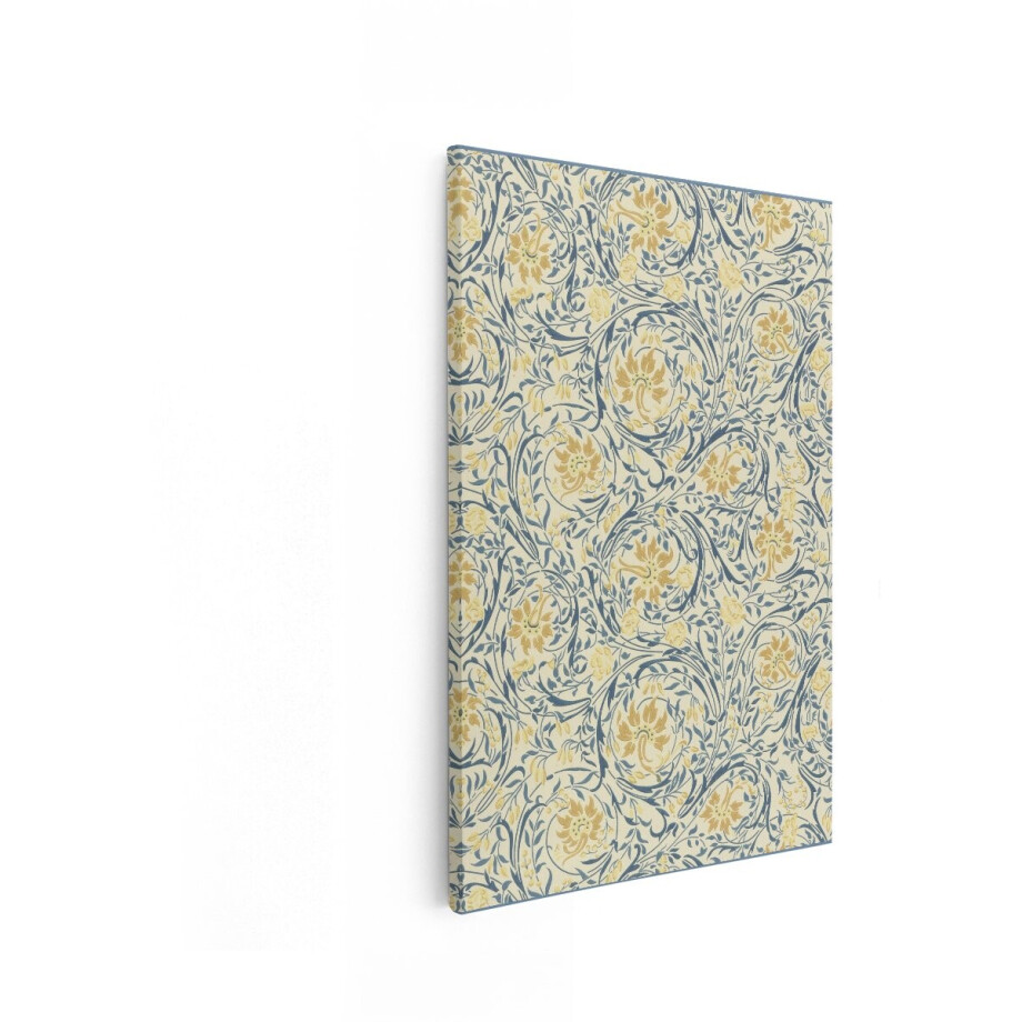 Artaza Canvas Schilderij Vintage Bloemenbehangpatroon met Gele Bloemen en Blauwe Ranken - 20x30 cm - Klein - Wanddecoratie Woonkamer - Schilderijen - Muurdecoratie afbeelding 1