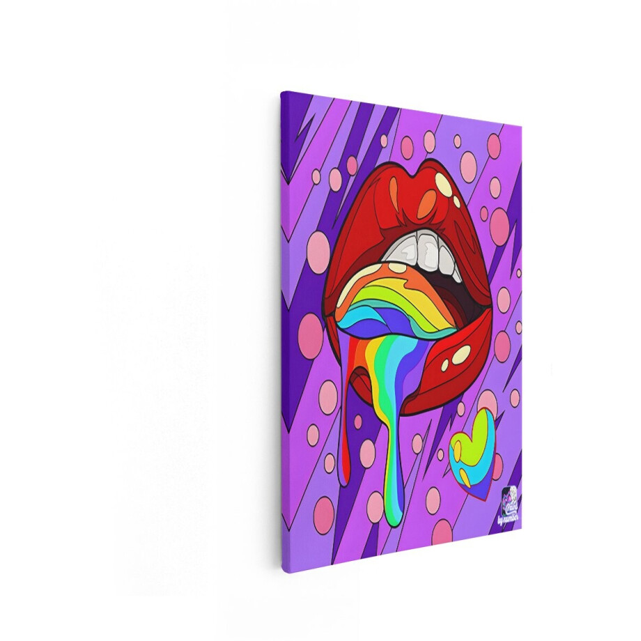 Artaza Canvas Schilderij Lippen - 20x30 cm - Wanddecoratie Pop Art - Muurdecoratie Abstract Kleurrijk - Schilderijen Op Canvas Regenboog afbeelding 1