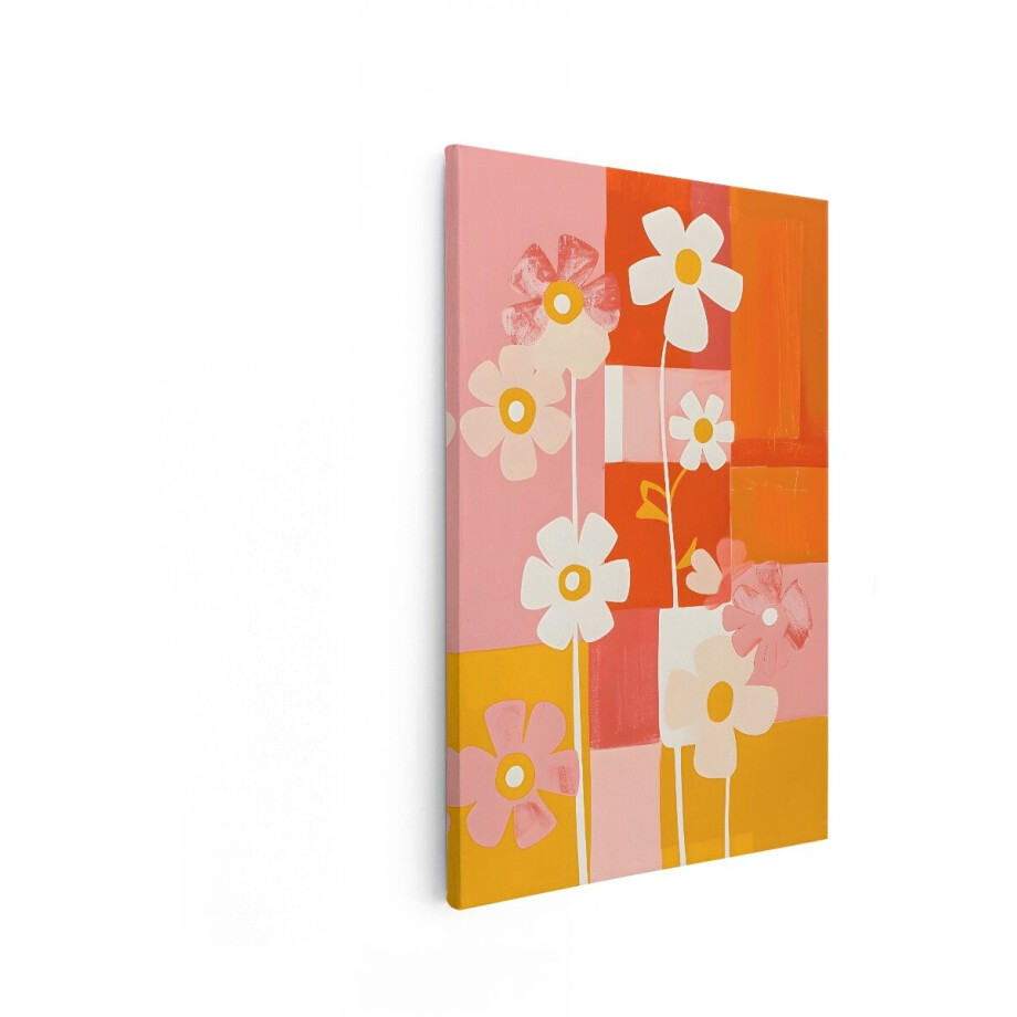 Artaza Canvas Schilderij Bloemen Abstract - 80x120 cm - Wanddecoratie Bloemen - Muurdecoratie Kleurrijk - Decoratie Retro Roze afbeelding 1