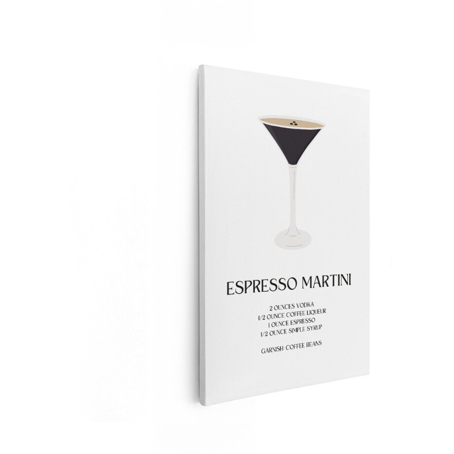 Artaza Canvas Schilderij Klassieke Espresso Martini Cocktail met Recept en Garnering van Koffiebonen - 20x30 cm - Klein - Wanddecoratie Woonkamer - Schilderijen - Muurdecoratie afbeelding 1