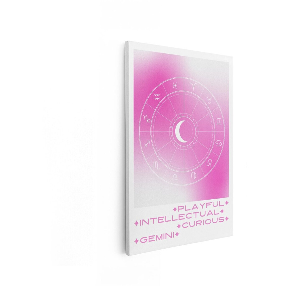 Artaza Canvas Schilderij Astrologisch Teken Gemini met Maan en Roze Gradiënt Achtergrond - 80x120 cm - Groot - Wanddecoratie Woonkamer - Schilderijen - Muurdecoratie afbeelding 1