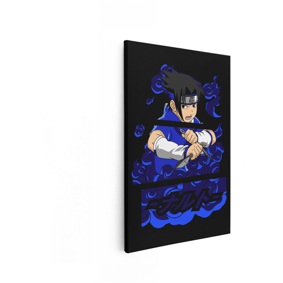 Artaza Canvas Schilderij Sasuke Uchiha - 40x60 cm - Wanddecoratie Naruto Anime - Muurdecoratie Jongenskamer - Schilderij Blauw afbeelding 1