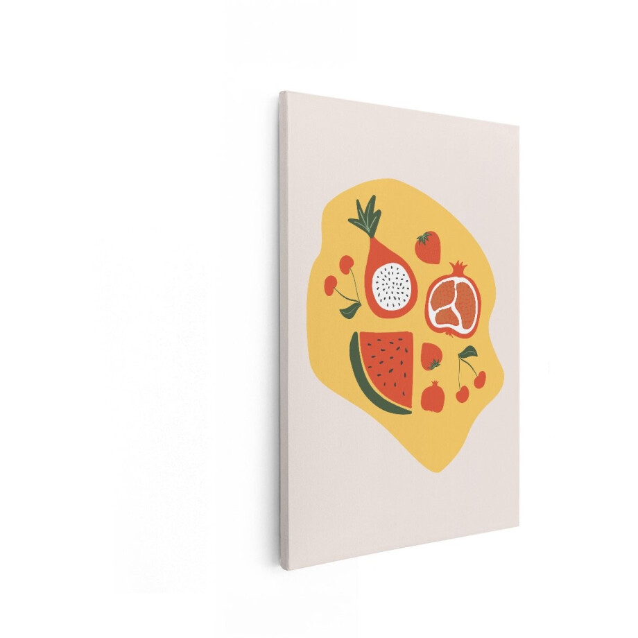 Artaza Canvas Schilderij Fruit - 40x60 cm - Wanddecoratie Boho - Muurdecoratie Watermeloen - Decoratie Granaatappel - Geel afbeelding 1