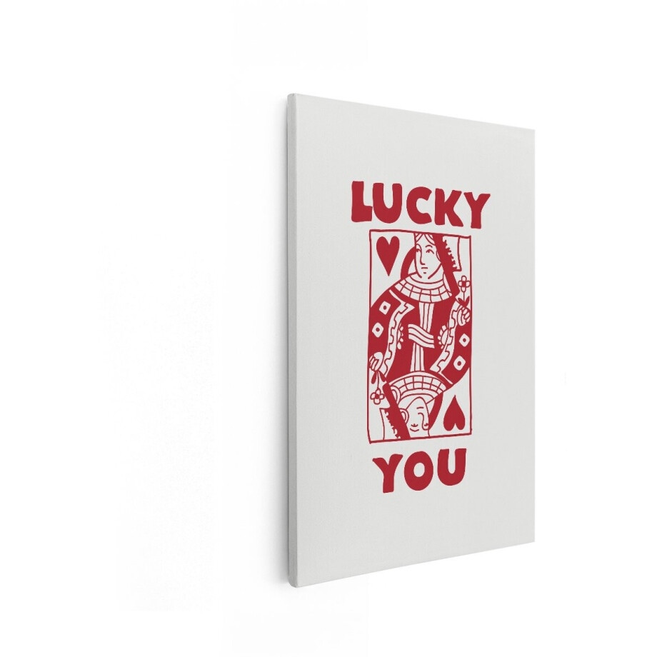 Artaza Canvas Schilderij Lucky You Speelkaartkoningin Harten Grafisch Ontwerp - 80x120 cm - Groot - Wanddecoratie Woonkamer - Schilderijen - Muurdecoratie afbeelding 1