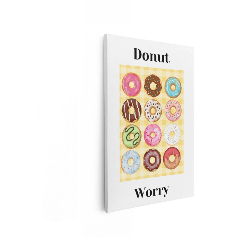 Artaza Canvas Schilderij Donuts - 40x60 cm - Wanddecoratie Kinderkamer - Muurdecoratie Met Tekst - Decoratie Donut Worry - Schilderijen Op Canvas afbeelding 1