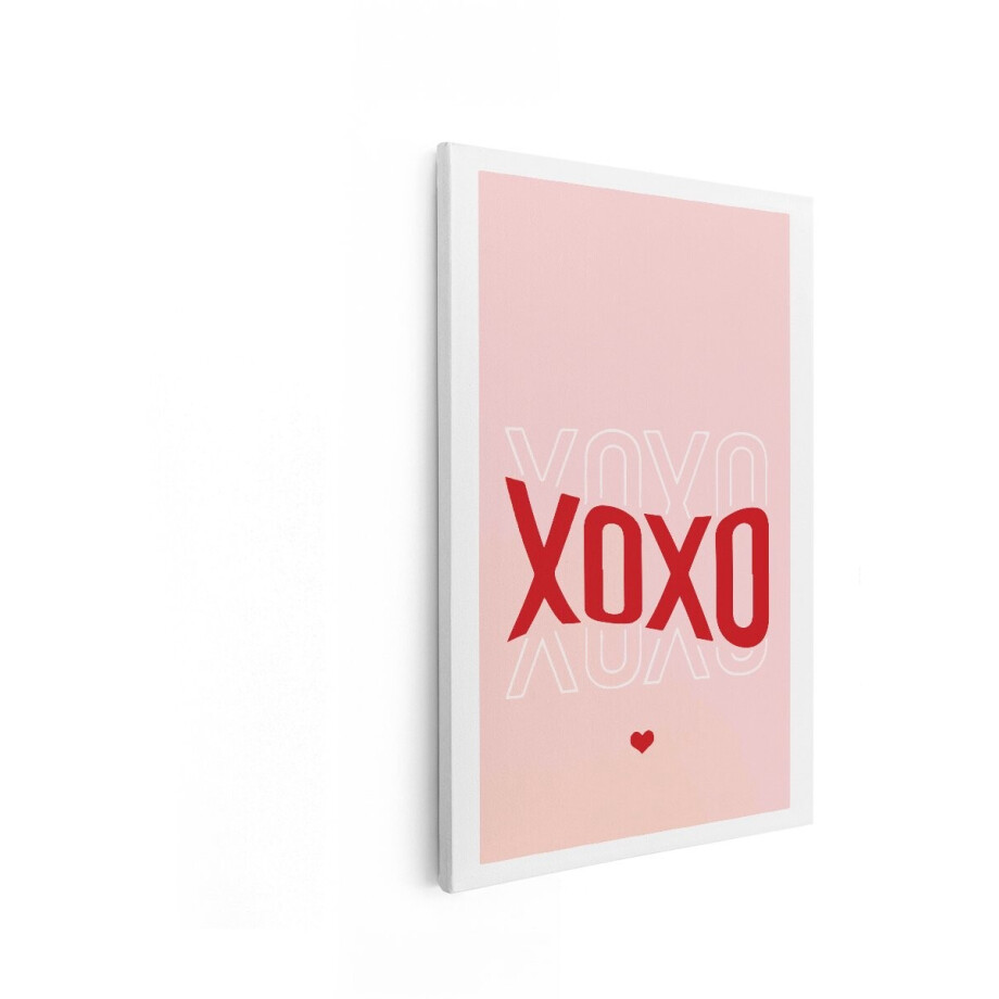 Artaza Canvas Schilderij Xoxo Tekst met Hartje op Zachte Roze Achtergrond - 80x120 cm - Groot - Wanddecoratie Woonkamer - Schilderijen - Muurdecoratie afbeelding 1