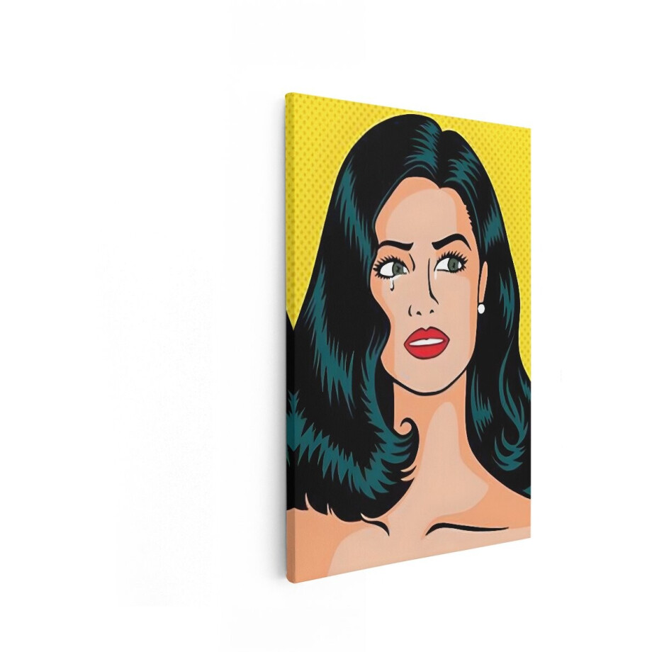 Artaza Canvas Schilderij Pop Art Vrouw met Tranen in haar Ogen en een Gele Achtergrond - 20x30 cm - Klein - Wanddecoratie Woonkamer - Schilderijen - Muurdecoratie afbeelding 1