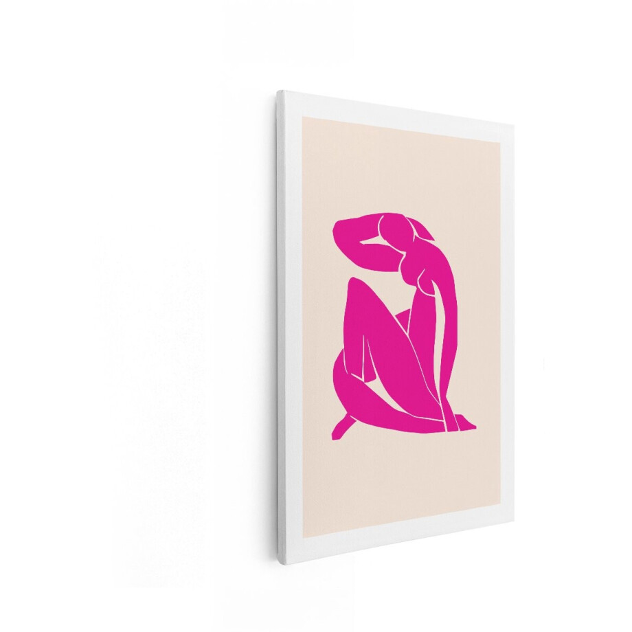 Artaza Canvas Schilderij Moderne Abstracte Figuur in Felle Roze Kleur op een Zachte Crèmekleurige Achtergrond - 60x90 cm - Wanddecoratie Woonkamer - Schilderijen - Muurdecoratie afbeelding 1
