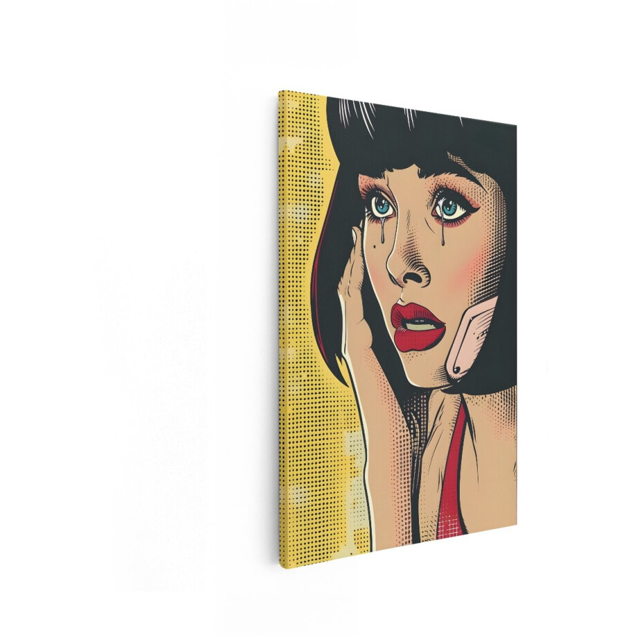 Artaza Canvas Schilderij Pop Art Vrouw met Tranen in haar Ogen - Dramatische Uitdrukking en Rode Lippen - 40x60 cm - Wanddecoratie Woonkamer - Schilderijen - Muurdecoratie afbeelding 1