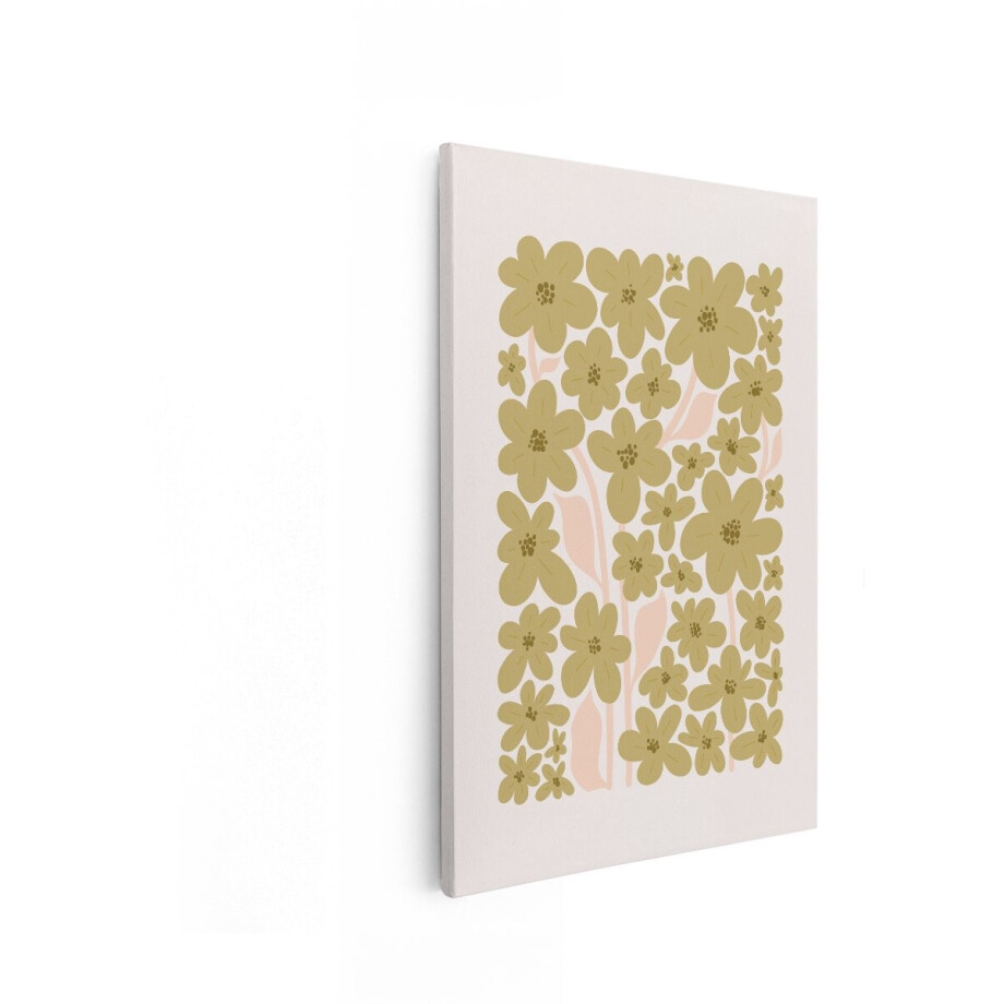 Artaza Canvas Schilderij Bloemen Abstract - 20x30 cm - Boho Wanddecoratie - Muurdecoratie Slaapkamer - Schilderijen Op Canvas - Goud afbeelding 1