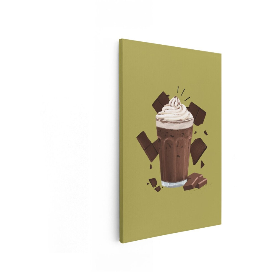 Artaza Canvas Schilderij Chocolademelk - 80x120 cm - Wanddecoratie Keuken - Muurdecoratie Slagroom - Decoratie Chocolade - Schilderijen Op Canvas afbeelding 1