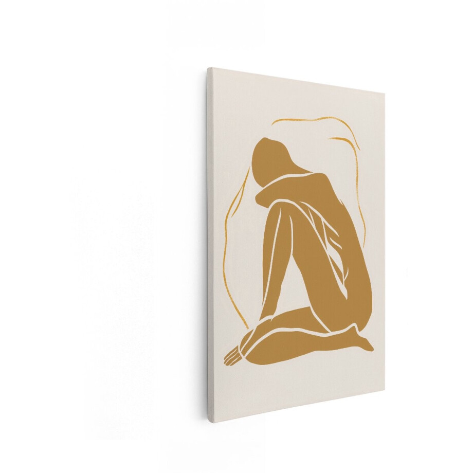 Artaza Canvas Schilderij Abstracte Vrouw - 80x120 cm - Wanddecoratie Boho - Muurdecoratie Abstract - Decoratie Gouden Figuur - Goud afbeelding 1