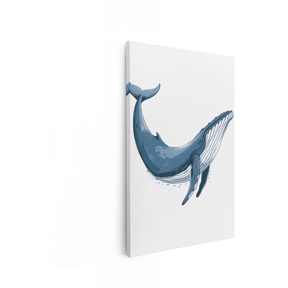 Artaza Canvas Schilderij Illustratie van een Blauwe Vinvis Die Sierlijk door het Water Zwemt - 60x90 cm - Wanddecoratie Woonkamer - Schilderijen - Muurdecoratie afbeelding 1