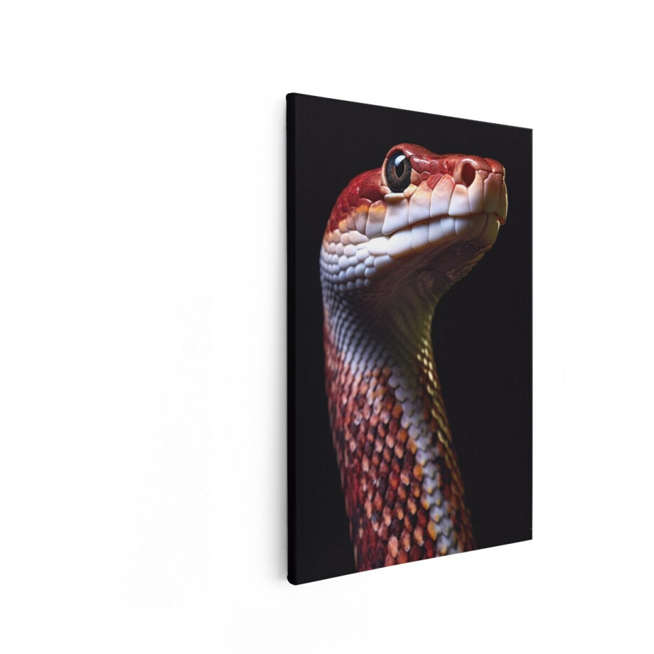 Artaza Canvas Schilderij Gedetailleerde Close-Up van de Kop van een Rode Slang met Zwarte Achtergrond - 20x30 cm - Klein - Wanddecoratie Woonkamer - Schilderijen - Muurdecoratie afbeelding 1