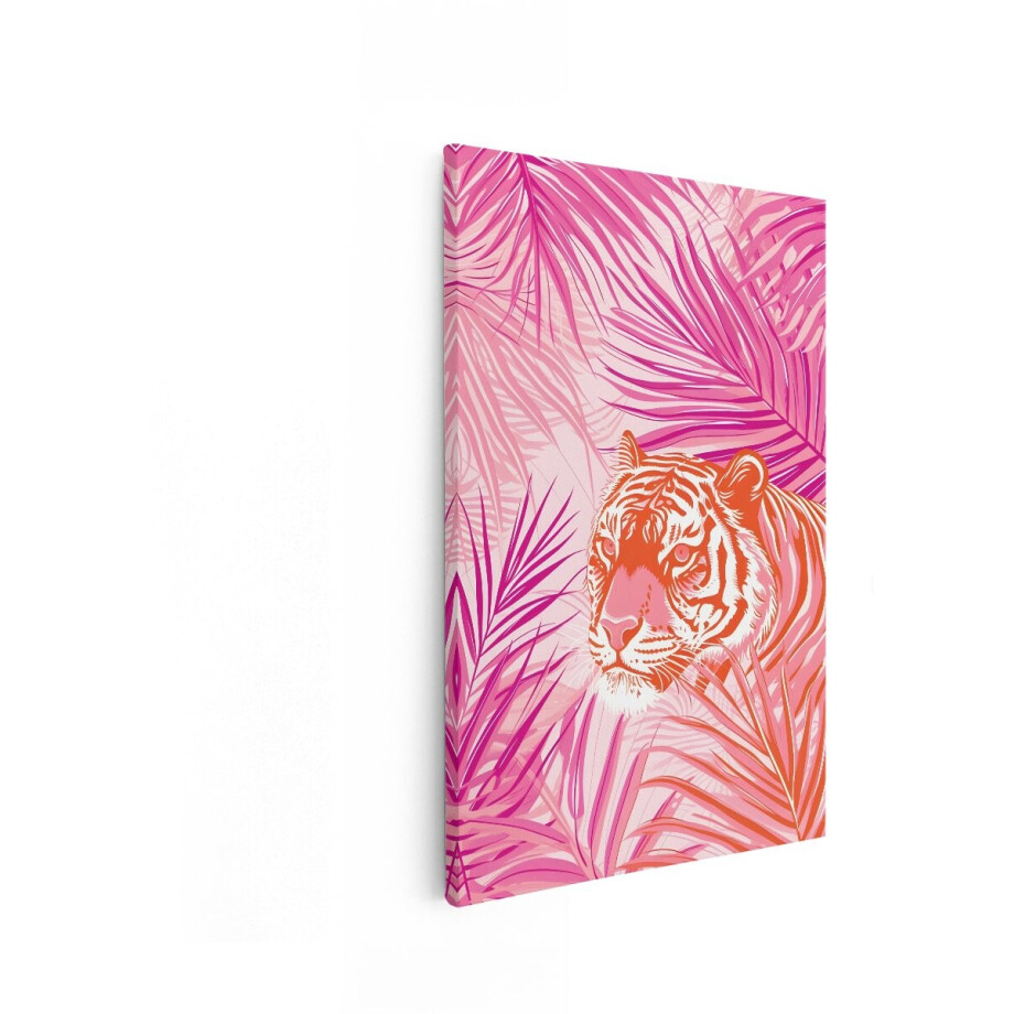 Artaza Canvas Schilderij Levendig Roze Jungle met een Opvallend Oranje Tijgergezicht dat door de Bladeren Piept - 60x90 cm - Wanddecoratie Woonkamer - Schilderijen - Muurdecoratie Artaza Canvas Schilderij Levendig Roze Jungle met een Opvallend Oranje Tijgergezicht dat door de Bladeren Piept - 60x90 cm - Wanddecoratie Woonkamer - Schilderijen - Muurdecoratie afbeelding 1