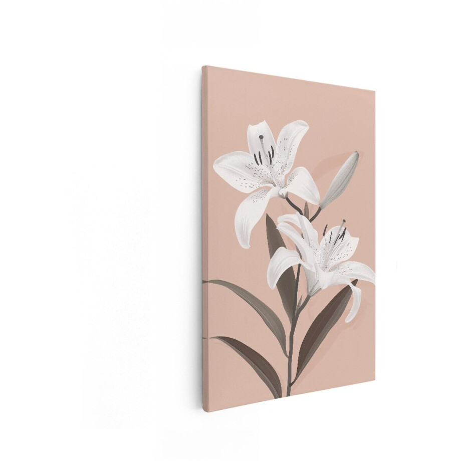 Artaza Canvas Schilderij Witte Bloemen - 20x30 cm - Wanddecoratie Lelie - Muurdecoratie Botanisch - Schilderijen Op Canvas afbeelding 1