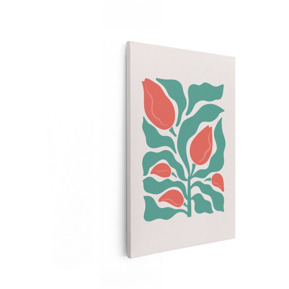 Artaza Canvas Schilderij Abstracte Tulpen met Bladeren in een Moderne - Minimalistische Stijl - 40x60 cm - Wanddecoratie Woonkamer - Schilderijen - Muurdecoratie afbeelding 1