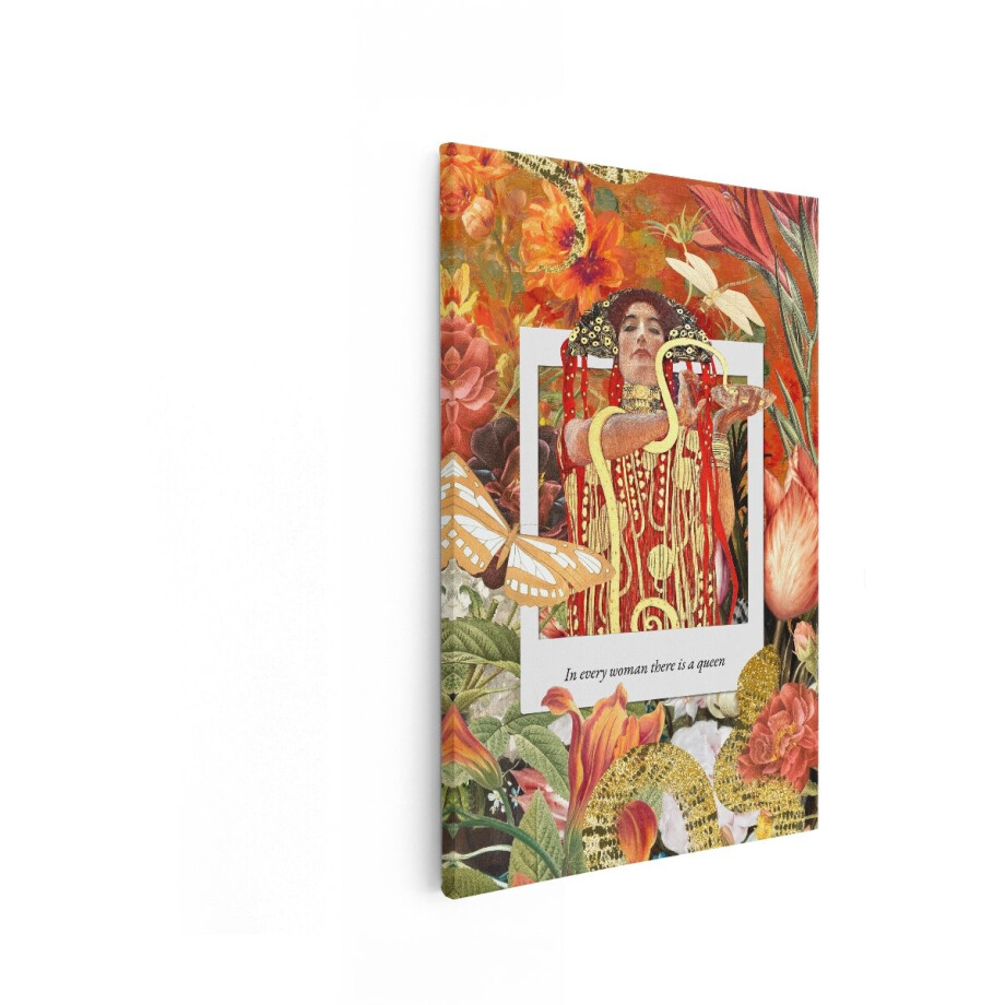 Artaza Canvas Schilderij Vrouw met Slang en Bloemen - Geïnspireerd door Gustav Klimt'S Stijl - 20x30 cm - Klein - Wanddecoratie Woonkamer - Schilderijen - Muurdecoratie afbeelding 1