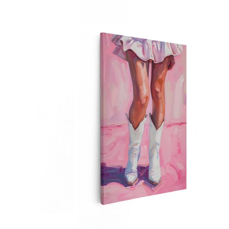 Artaza Canvas Schilderij Vrouw - 80x120 cm - Wanddecoratie Cowboylaarzen - Muurdecoratie Modern - Schilderijen Op Canvas Roze afbeelding 1