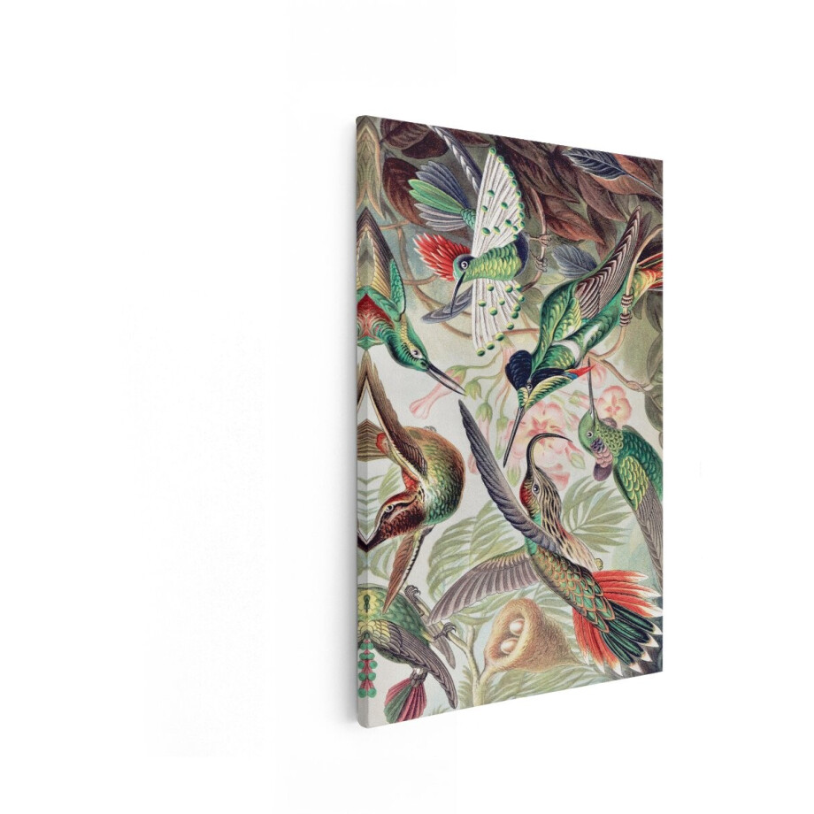 Artaza Canvas Schilderij Kolibries - 40x60 cm - Wanddecoratie Vogels - Muurdecoratie Vintage - Schilderijen Op Canvas Natuur afbeelding 1