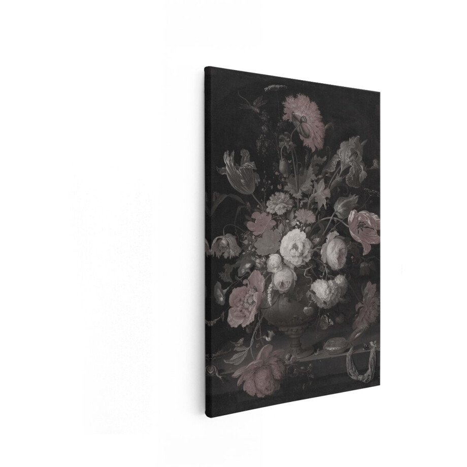 Artaza Canvas Schilderij Stilleven Bloemen - 20x30 cm - Wanddecoratie Oude Meesters Vaas - Muurdecoratie Vintage Pioenroos - Kamer Accessoires Roze afbeelding 1