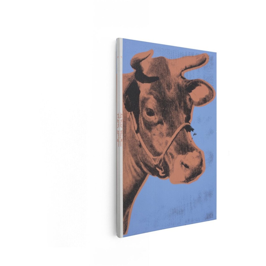 Artaza Canvas Schilderij Andy Warhols Koe-Print op een Blauwe Achtergrond - Iconisch Popartportret - 80x120 cm - Groot - Wanddecoratie Woonkamer - Schilderijen - Muurdecoratie afbeelding 1
