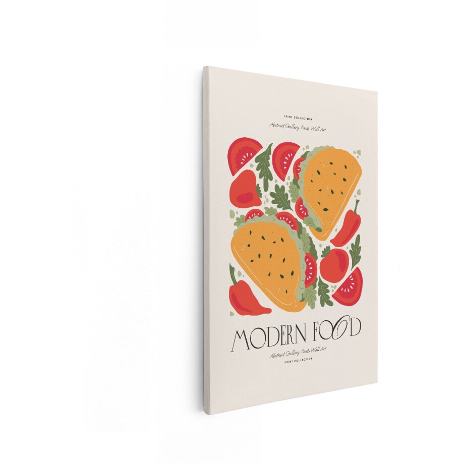 Artaza Canvas Schilderij Moderne Illustratie van Taco'S met Verse Ingrediënten en Chilipepers - 20x30 cm - Klein - Wanddecoratie Woonkamer - Schilderijen - Muurdecoratie afbeelding 1