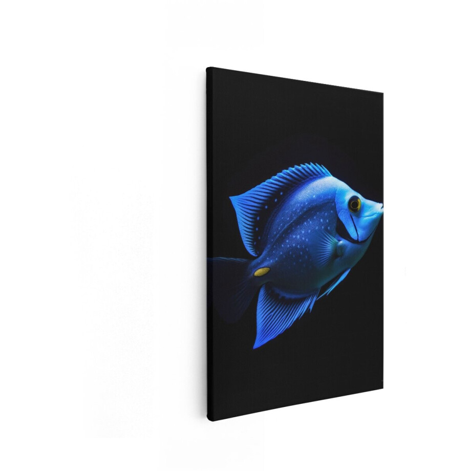 Artaza Canvas Schilderij Blauwe Vis - 60x90 cm - Wanddecoratie Dieren - Muurdecoratie Zee - Decoratie Zwart - Schilderijen Op Canvas afbeelding 1