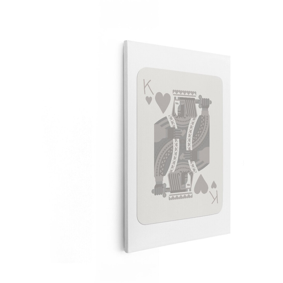 Artaza Canvas Schilderij Koning van Harten Speelkaart met een Minimalistisch Ontwerp in Grijstinten - 60x90 cm - Wanddecoratie Woonkamer - Schilderijen - Muurdecoratie afbeelding 1