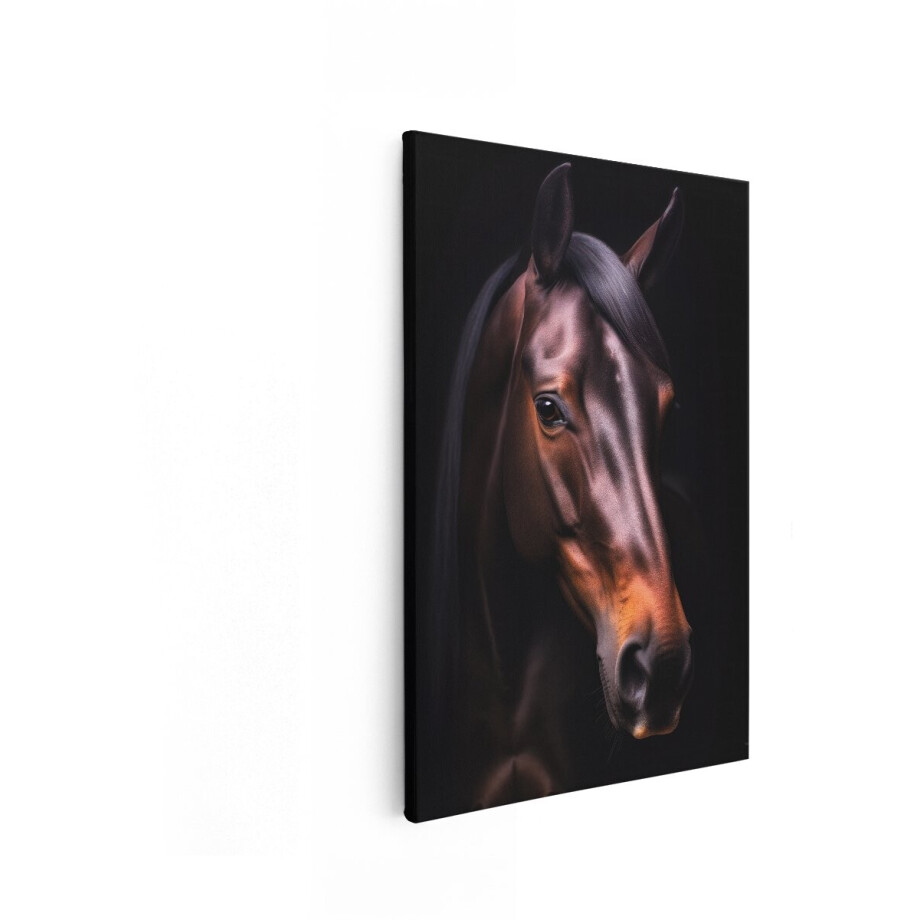 Artaza Canvas Schilderij Paard - 80x120 cm - Wanddecoratie Dieren - Muurdecoratie Paarden - Decoratie Portret - Bruin afbeelding 1