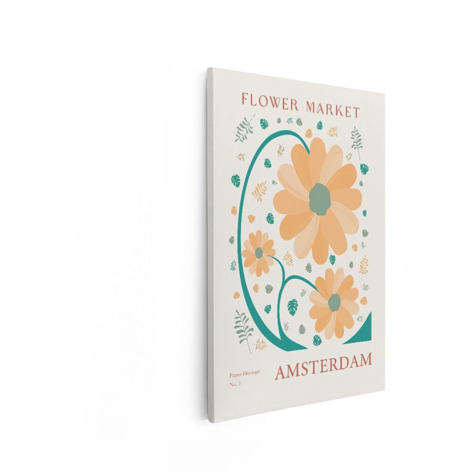 Artaza Canvas Schilderij Bloemenmarkt Amsterdam - 80x120 cm - Wanddecoratie Bloemen - Muurdecoratie Boho - Decoratie Woonkamer - Oranje afbeelding 1