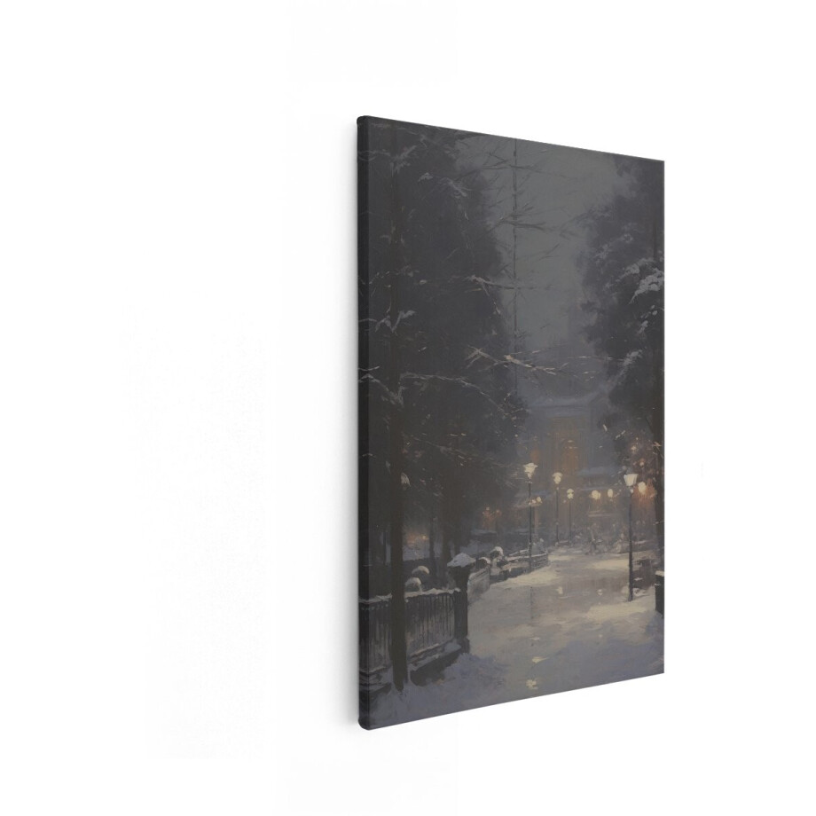 Artaza Canvas Schilderij Sfeervol Winterlandschap met Verlichte Paden en Besneeuwde Bomen - 80x120 cm - Groot - Wanddecoratie Woonkamer - Schilderijen - Muurdecoratie afbeelding 1