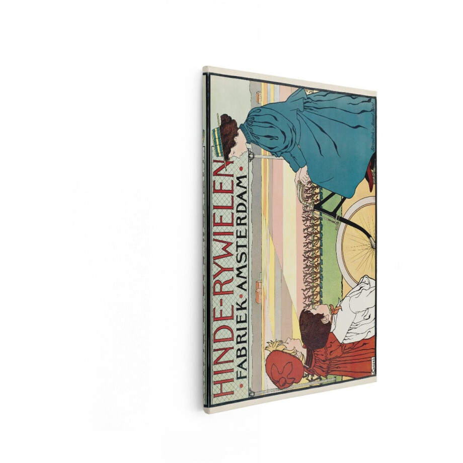 Artaza Canvas Schilderij Vintage Poster Adverteert Hinde-Rywielen Fietsen Gemaakt in Amsterdam - 80x120 cm - Groot - Wanddecoratie Woonkamer - Schilderijen - Muurdecoratie afbeelding 1