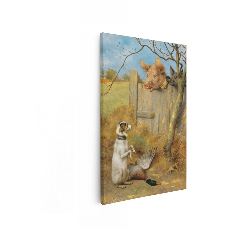 Artaza Canvas Schilderij Hond Kijkt Naar Varken en Hond Die over Hek Kijken Naar Dode Eend - 80x120 cm - Groot - Wanddecoratie Woonkamer - Schilderijen - Muurdecoratie Artaza Canvas Schilderij Hond Kijkt Naar Varken en Hond Die over Hek Kijken Naar Dode Eend - 80x120 cm - Groot - Wanddecoratie Woonkamer - Schilderijen - Muurdecoratie afbeelding 1
