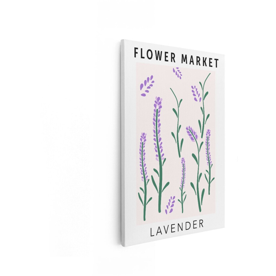 Artaza Canvas Schilderij Moderne Illustratie van Lavendelbloemen in een Bloemenmarkt Setting - 80x120 cm - Groot - Wanddecoratie Woonkamer - Schilderijen - Muurdecoratie afbeelding 1