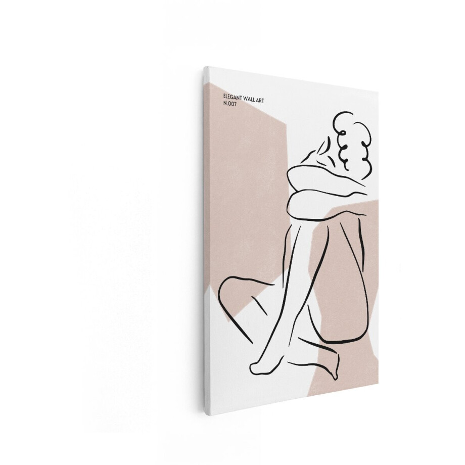 Artaza Canvas Schilderij Abstract Lijntekening van een Vrouw Die in Elkaar Gedoken Zit met een Zachte - Pastelkleurige Achtergrond - 20x30 cm - Klein - Wanddecoratie Woonkamer - Schilderijen - Muurdecoratie afbeelding 1