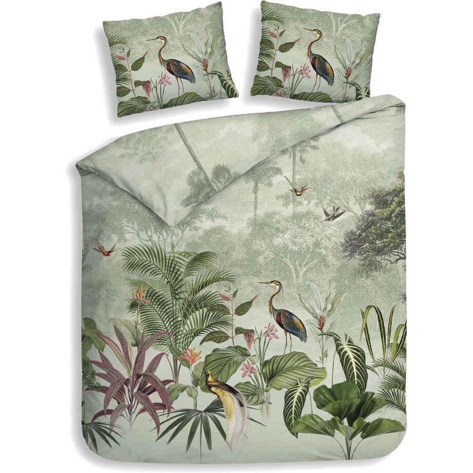 Heckettlane Dekbedovertrek Heron - Bedlinnen met Dieren print - 200x220 - Groen - Dekbedhoes van 100% Katoen-Twill afbeelding 1