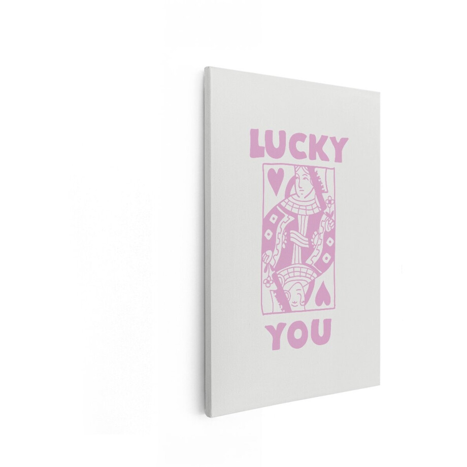 Artaza Canvas Schilderij Speelkaart Lucky You - 60x90 cm - Wanddecoratie Tekst - Muurdecoratie Hart - Decoratie Retro - Roze afbeelding 1