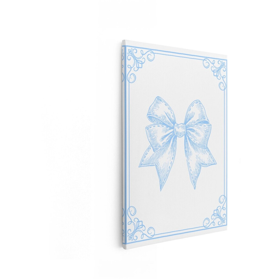 Artaza Canvas Schilderij Lichtblauwe Strik met Sierlijke Hoekornamenten op een Witte Achtergrond - 20x30 cm - Klein - Wanddecoratie Woonkamer - Schilderijen - Muurdecoratie afbeelding 1