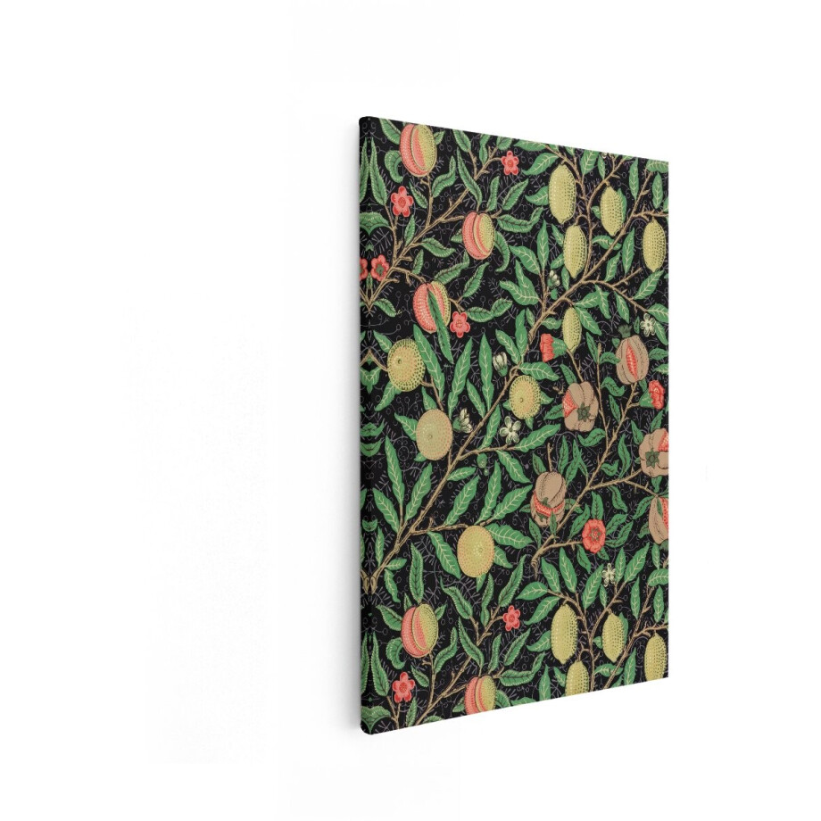 Artaza Canvas Schilderij Gedetailleerd Patroon van Fruit en Bladeren op een Zwarte Achtergrond - 20x30 cm - Klein - Wanddecoratie Woonkamer - Schilderijen - Muurdecoratie afbeelding 1