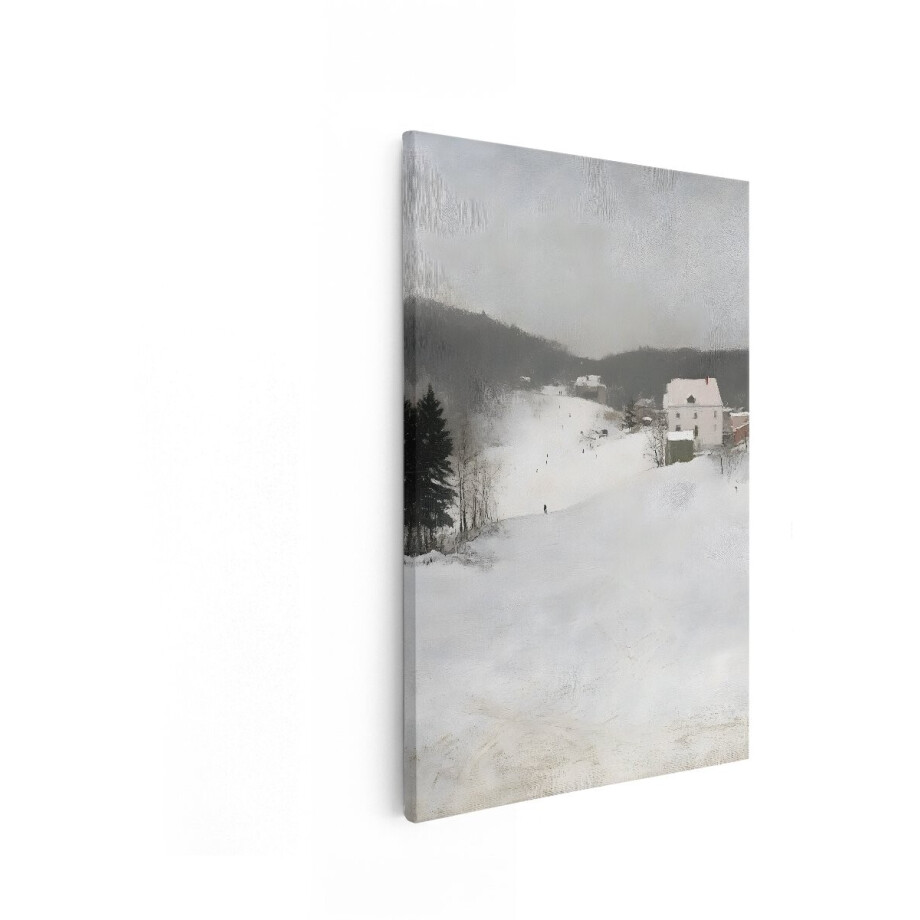 Artaza Canvas Schilderij Winterlandschap - 80x120 cm - Wanddecoratie Besneeuwde Heuvel - Muurdecoratie Natuur - Decoratie Bergen Dorp afbeelding 1